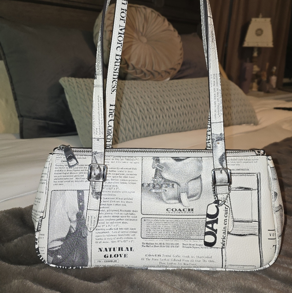 Coach Asher Newspaper Print Shoulder Bag